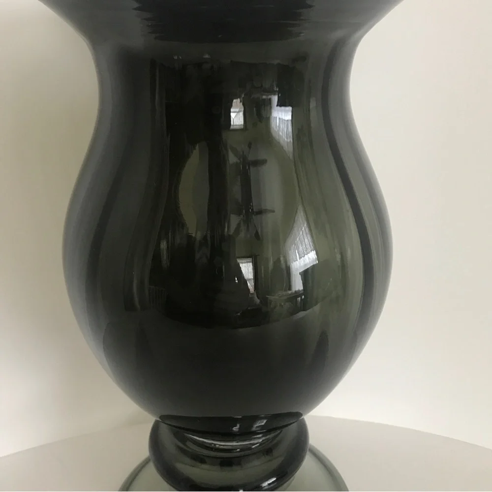Vintage Wayne Husted Blenko Art Glass Charcoal Gray Ribbed Vase Mid Century